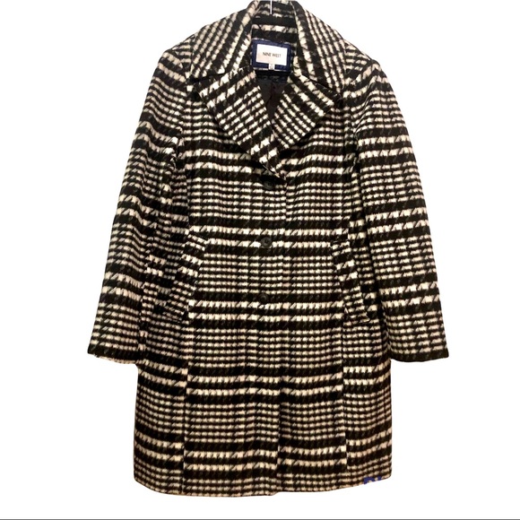 Nine West Black & White Glen Plaid Single-Breasted Woman’s Peacoat-XL